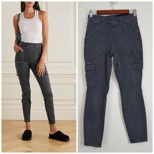 Spanx Twill Tapered Cargo Pants Size M Gray Pull-on Stretch Elastic Waist